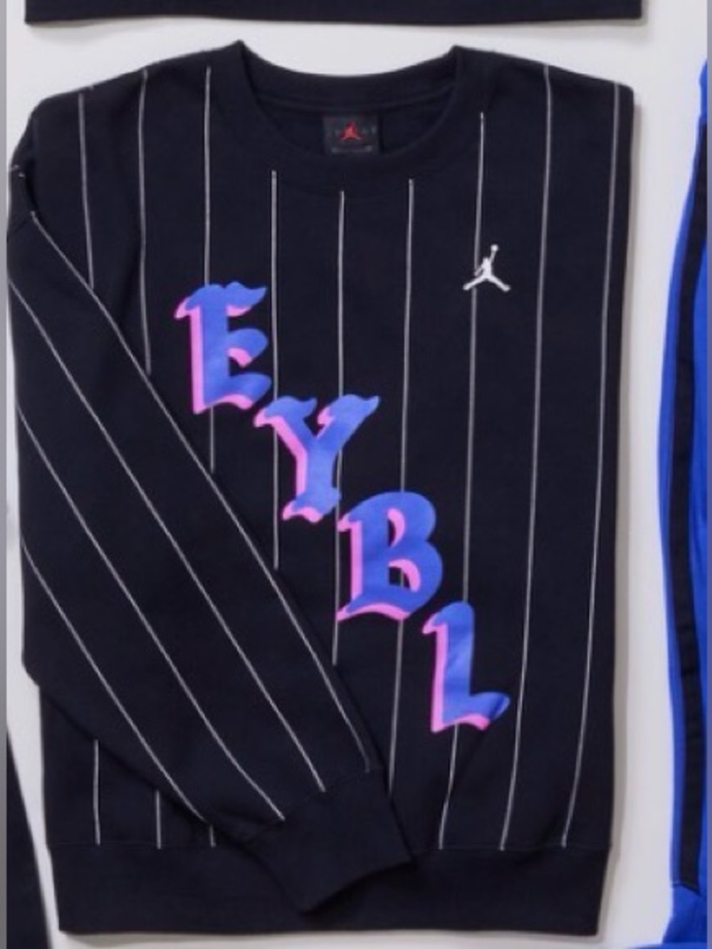RARE Jordan Black Pinstripe Crewneck with Purple-Pink EYBL Graphic